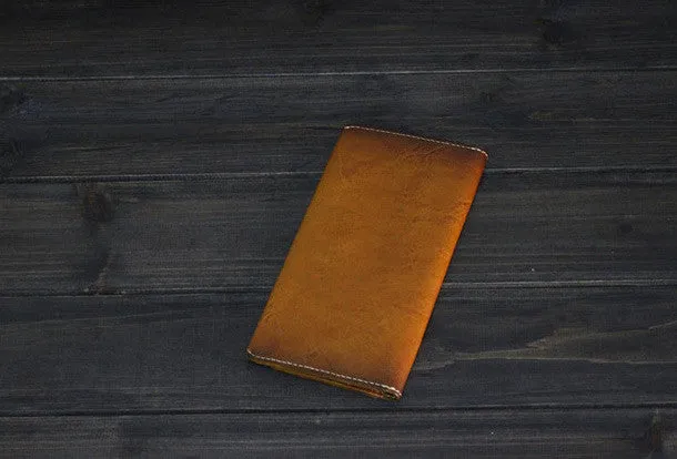 Handmade Men long leather wallet men vintage brown coffee tan wine wallet for him