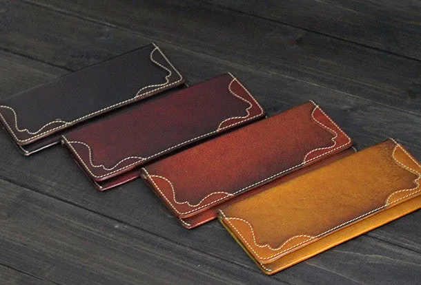 Handmade Men long leather wallet men vintage brown coffee tan wine wallet for him
