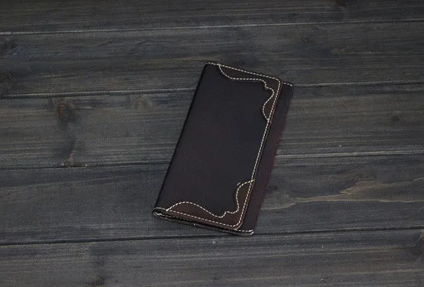 Handmade Men long leather wallet men vintage brown coffee tan wine wallet for him