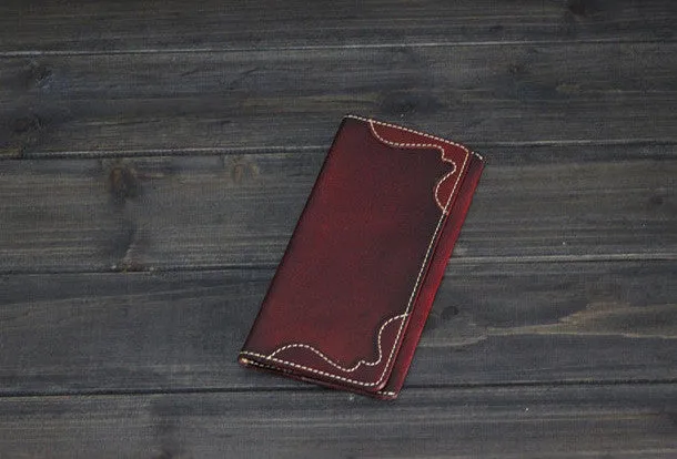 Handmade Men long leather wallet men vintage brown coffee tan wine wallet for him