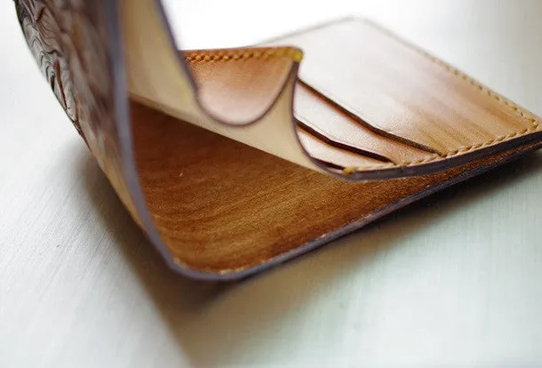 Handmade men wallet vintage hand carved flower&Cryprinus carpiod leather billfold wallet for men