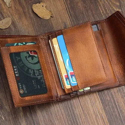 Handmade Mens Cool billfold Leather Wallet Men Small Envelope Wallets Bifold for Men