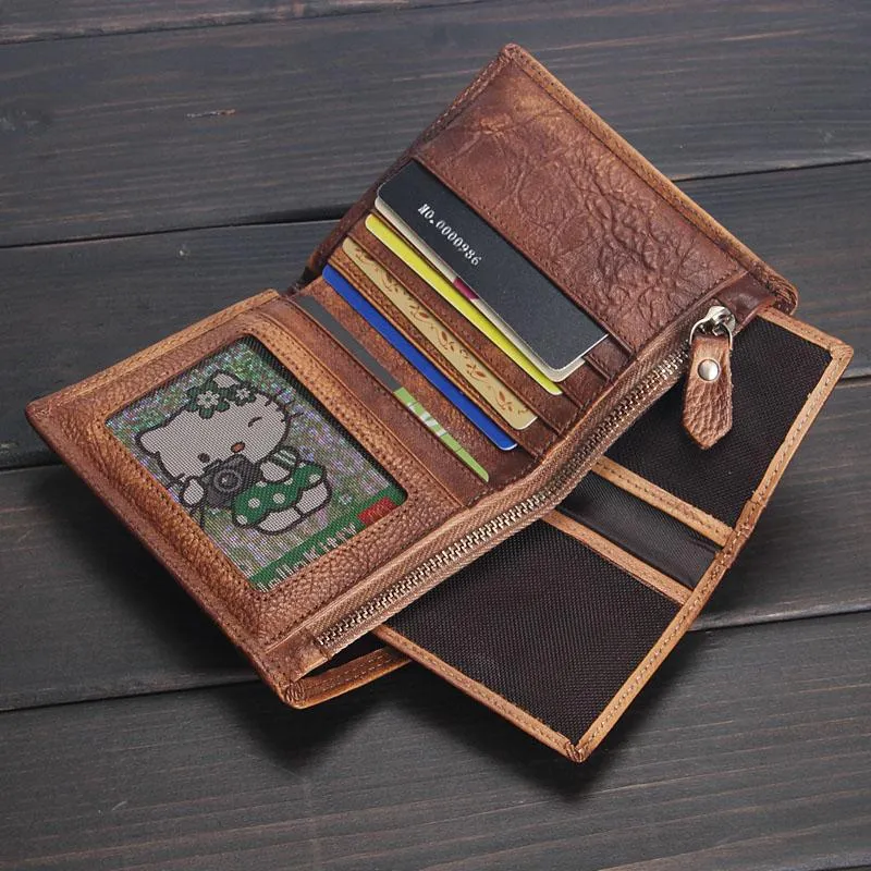 Handmade Mens Cool billfold Leather Wallet Men Small Slim Wallets Bifold for Men