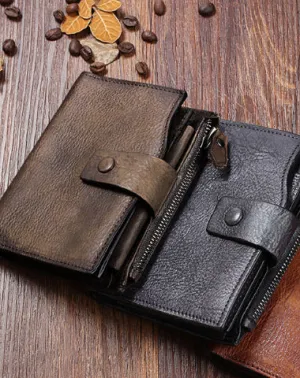 Handmade Mens Cool billfold Leather Wallet Men Small Slim Wallets Bifold for Men