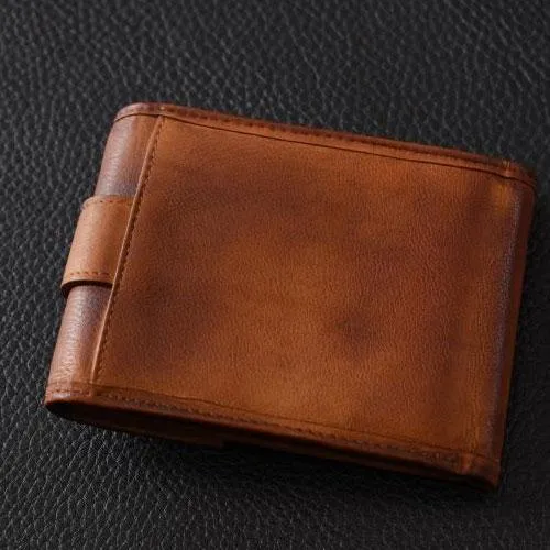 Handmade Mens Cool billfold Leather Wallet Men Small Slim Wallets Bifold for Men