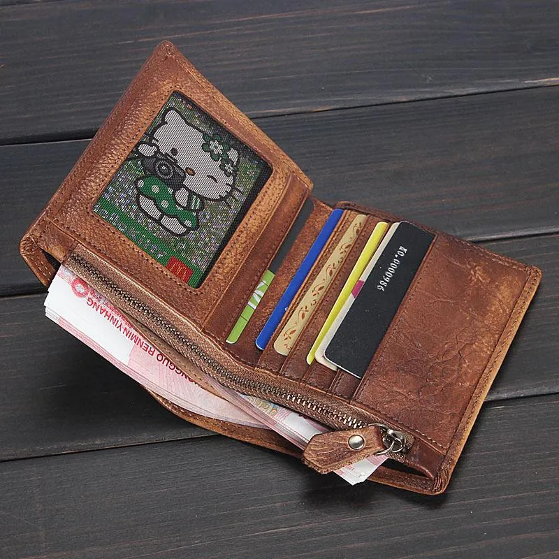 Handmade Mens Cool billfold Leather Wallet Men Small Slim Wallets Bifold for Men