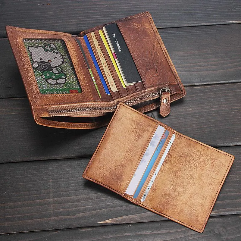 Handmade Mens Cool billfold Leather Wallet Men Small Slim Wallets Bifold for Men