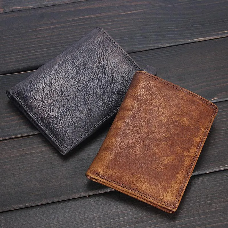 Handmade Mens Cool billfold Leather Wallet Men Small Slim Wallets Bifold for Men