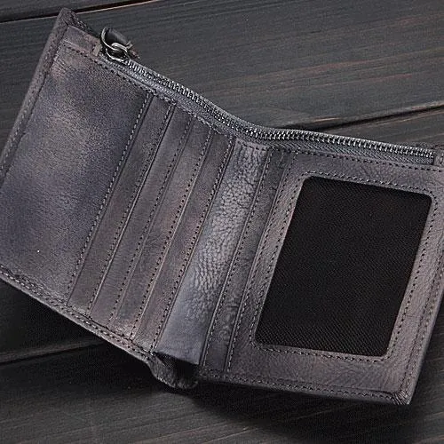 Handmade Mens Cool billfold Leather Wallet Men Small Slim Wallets Bifold for Men