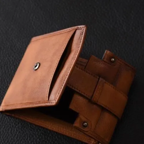 Handmade Mens Cool billfold Leather Wallet Men Small Slim Wallets Bifold for Men