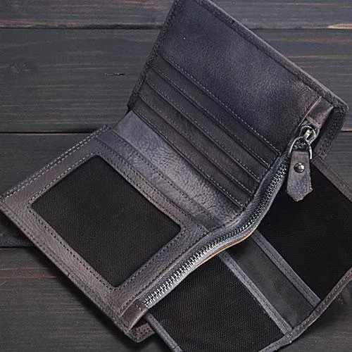 Handmade Mens Cool billfold Leather Wallet Men Small Slim Wallets Bifold for Men