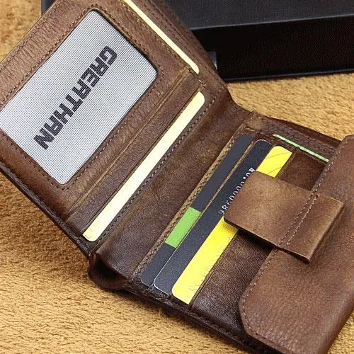 Handmade Mens Cool billfold Leather Wallet Men Small Wallets Trifold for Men