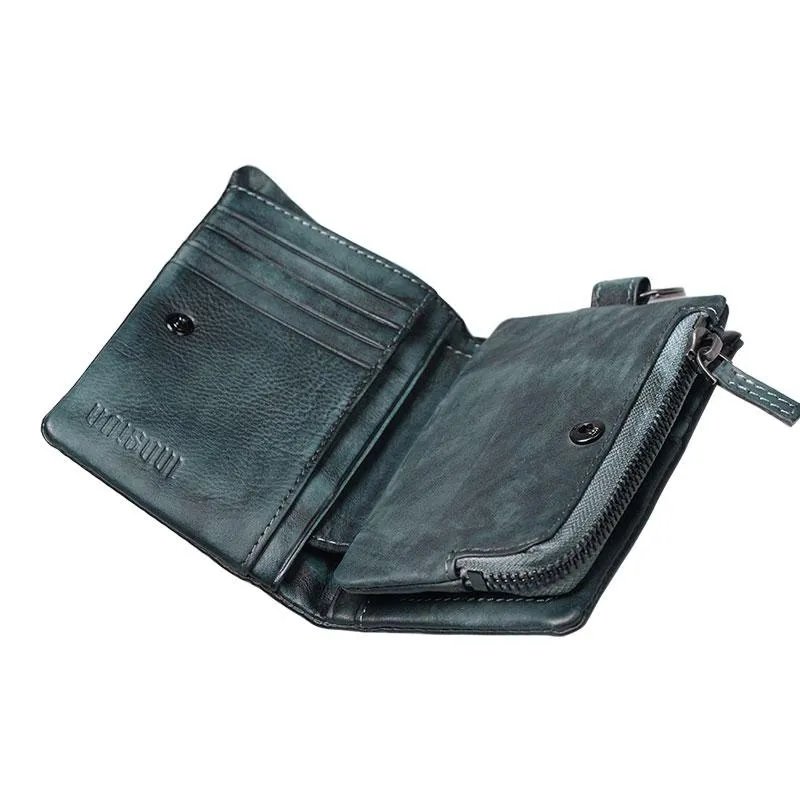 Handmade Mens Cool Leather Small KeyChain Wallet Men Small billfold Wallet for Men