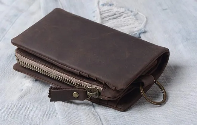 Handmade Mens Cool Leather Small KeyChain Wallet Men Small billfold Wallet for Men