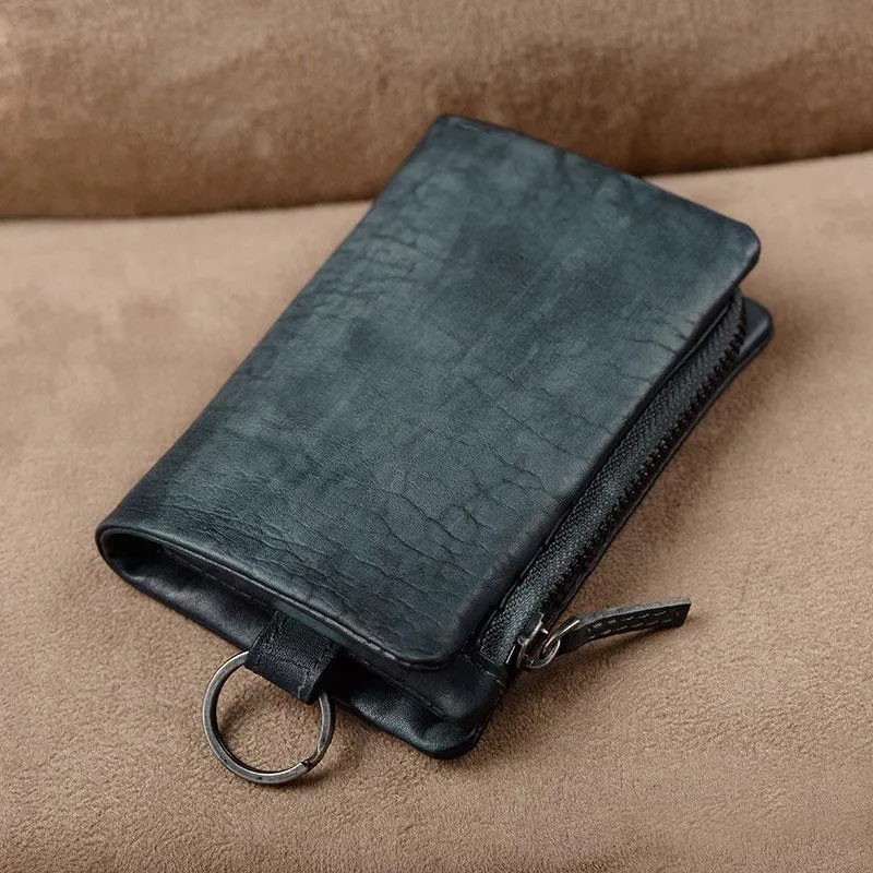 Handmade Mens Cool Leather Small KeyChain Wallet Men Small billfold Wallet for Men