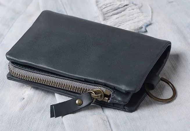 Handmade Mens Cool Leather Small KeyChain Wallet Men Small billfold Wallet for Men