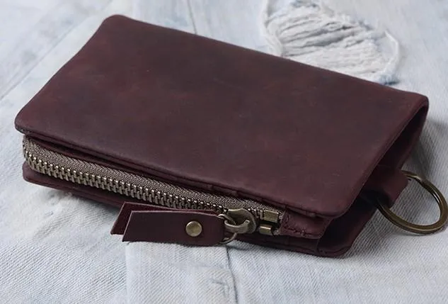 Handmade Mens Cool Leather Small KeyChain Wallet Men Small billfold Wallet for Men