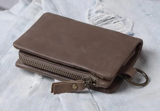 Handmade Mens Cool Leather Small KeyChain Wallet Men Small billfold Wallet for Men