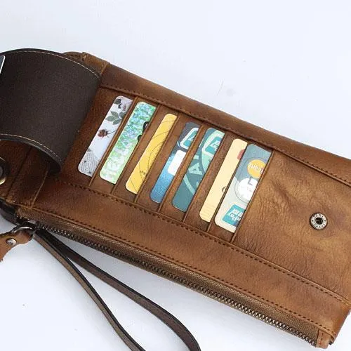 Handmade Mens Cool Long Leather Chain Wallet Cards Biker Trucker Wristlet Wallet