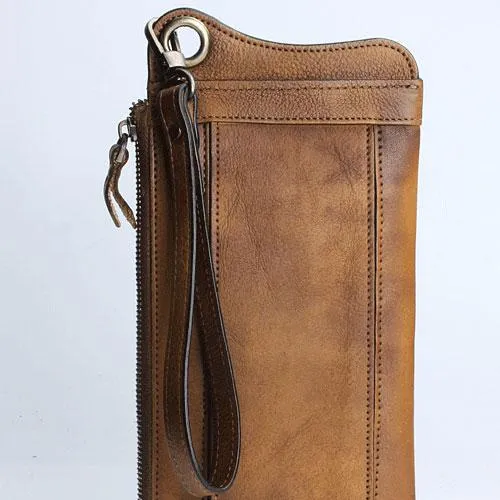 Handmade Mens Cool Long Leather Chain Wallet Cards Biker Trucker Wristlet Wallet