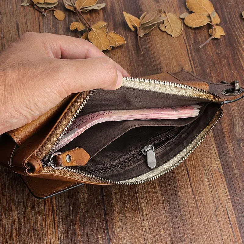 Handmade Mens Cool Long Leather Chain Wallet Cards Biker Trucker Wristlet Wallet