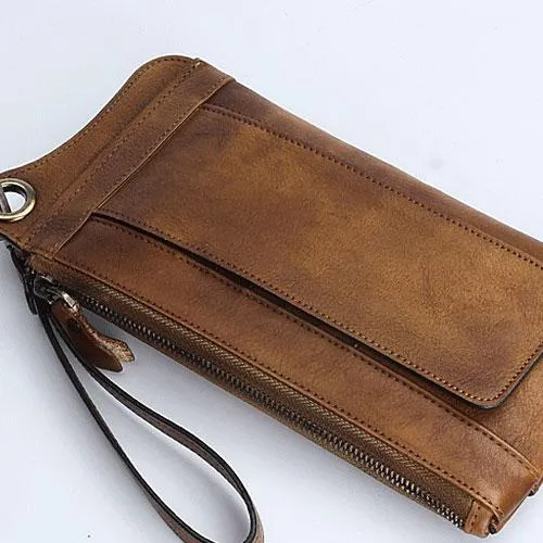 Handmade Mens Cool Long Leather Chain Wallet Cards Biker Trucker Wristlet Wallet