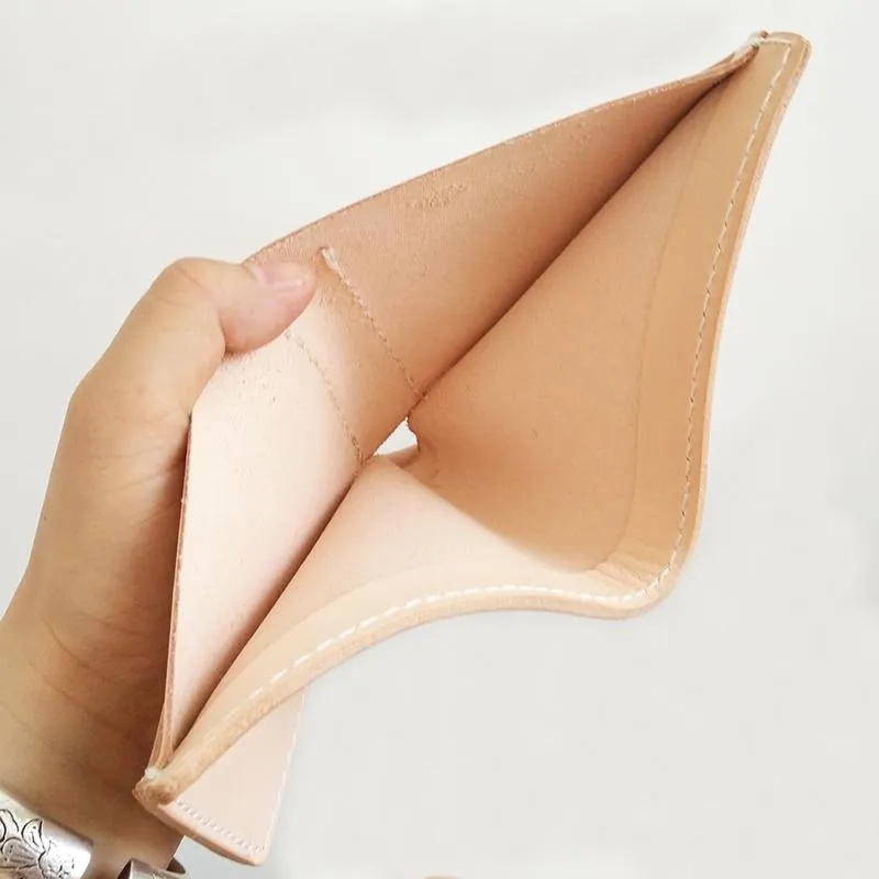 Handmade Mens Leather Beige billfold Small Wallet Cool Small Slim Bifold Wallets for Men