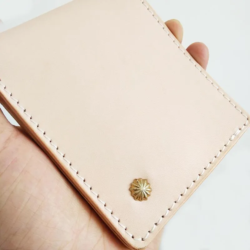 Handmade Mens Leather Beige billfold Small Wallet Cool Small Slim Bifold Wallets for Men