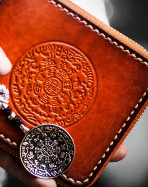 Handmade mens leather biker chain wallet zipper billfold leather chain wallets for men