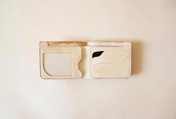 Handmade pretty beige cute leather billfold ID card holder bifold wallet for women/lady girl
