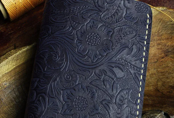 Handmade small leather wallet flowral leather billfold wallet for men women