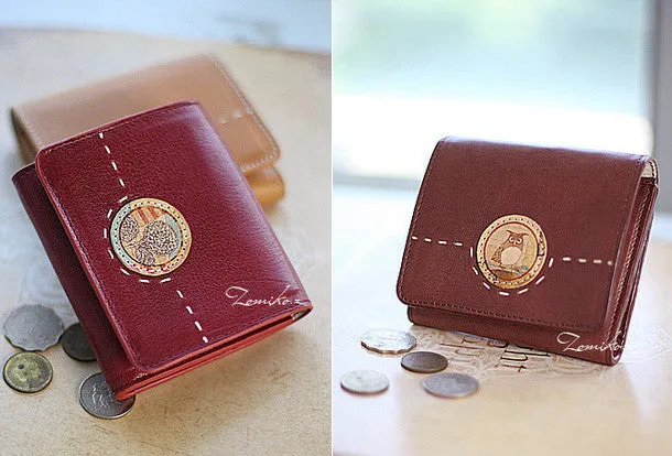 Handmade vintage custom sweet cute leather billfold trifold wallet for women/lady