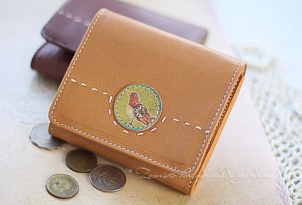 Handmade vintage custom sweet cute leather billfold trifold wallet for women/lady