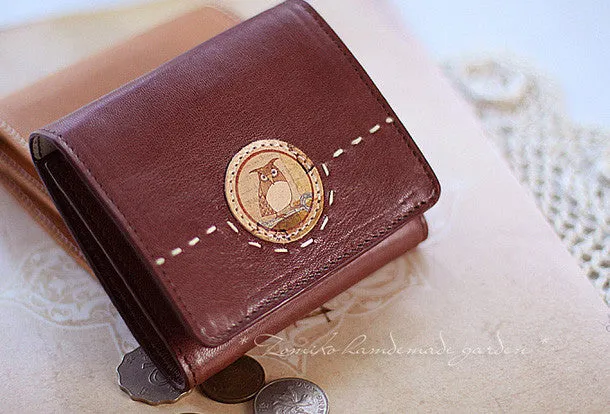 Handmade vintage custom sweet cute leather billfold trifold wallet for women/lady