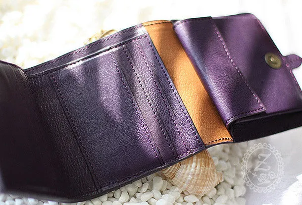 Handmade vintage custom sweet cute leather billfold trifold wallet for women/lady