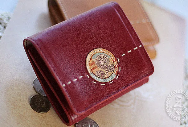 Handmade vintage custom sweet cute leather billfold trifold wallet for women/lady