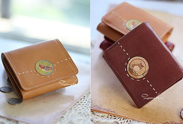 Handmade vintage custom sweet cute leather billfold trifold wallet for women/lady