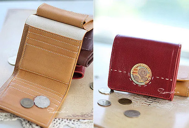 Handmade vintage custom sweet cute leather billfold trifold wallet for women/lady