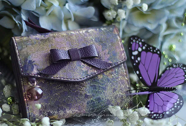 Handmade vintage cute bowknot leather billfold bifold wallet for women/lady