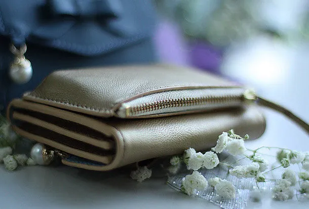 Handmade vintage cute bowknot leather billfold bifold wallet for women/lady