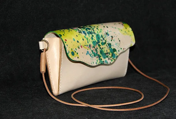 Handmade vintage leather clutch long wallet crossbody shoulder bag for women/lady girl