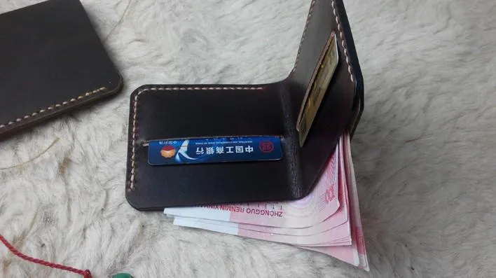 Handmade Vintage Leather Mens Slim Small Wallet Leather billfold Bifold Wallets for Men