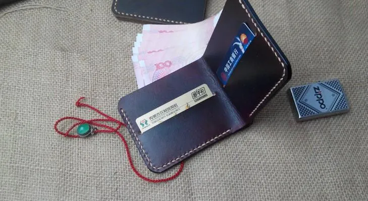 Handmade Vintage Leather Mens Slim Small Wallet Leather billfold Bifold Wallets for Men