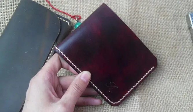 Handmade Vintage Leather Mens Slim Small Wallet Leather billfold Bifold Wallets for Men