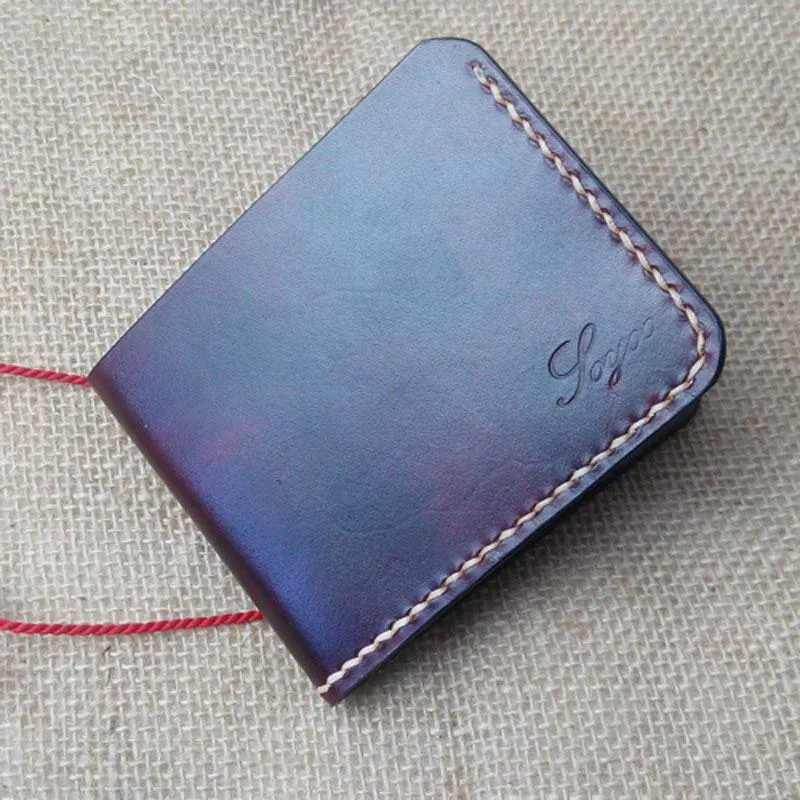 Handmade Vintage Leather Mens Slim Small Wallet Leather billfold Bifold Wallets for Men
