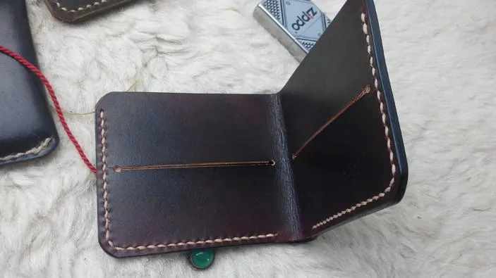 Handmade Vintage Leather Mens Slim Small Wallet Leather billfold Bifold Wallets for Men