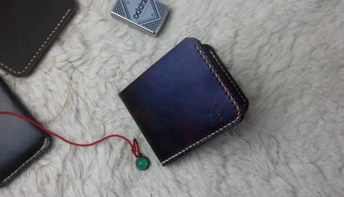 Handmade Vintage Leather Mens Slim Small Wallet Leather billfold Bifold Wallets for Men