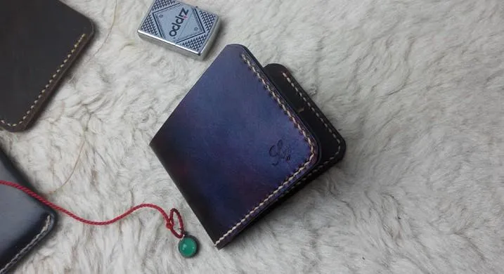 Handmade Vintage Leather Mens Slim Small Wallet Leather billfold Bifold Wallets for Men