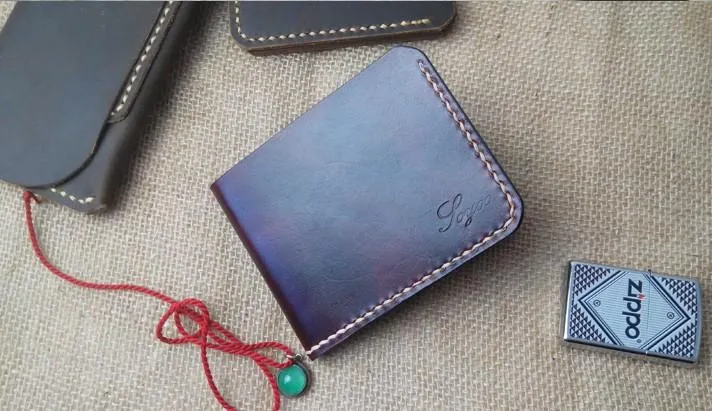 Handmade Vintage Leather Mens Slim Small Wallet Leather billfold Bifold Wallets for Men