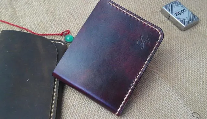 Handmade Vintage Leather Mens Slim Small Wallet Leather billfold Bifold Wallets for Men